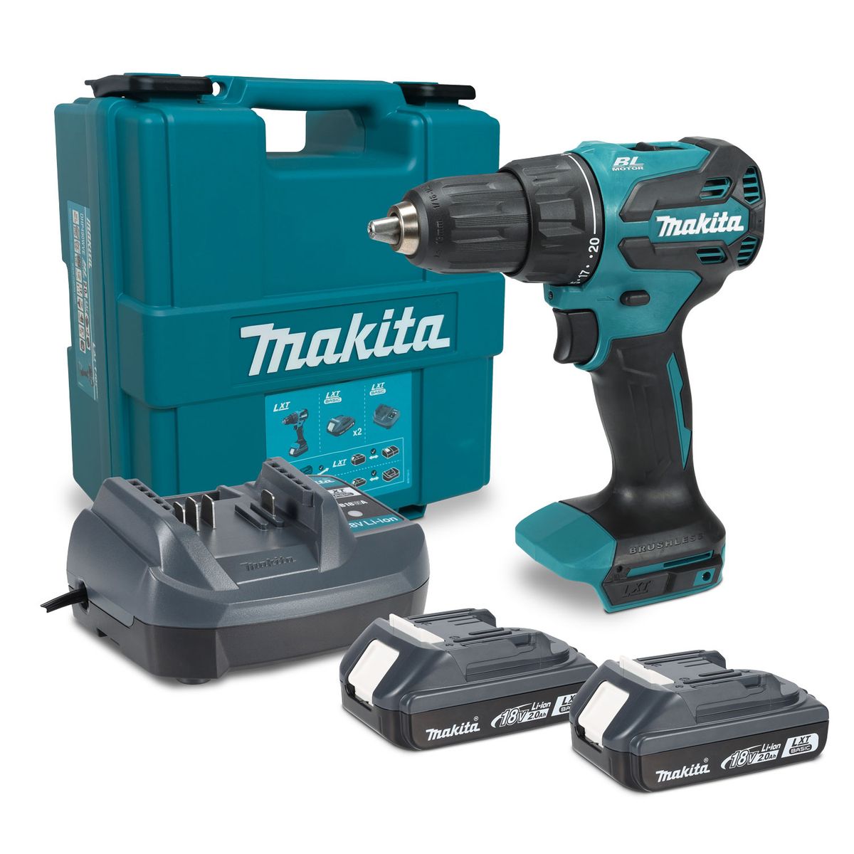 MAKITA - Taladro Percutor Inalámbrico 1/2" 18V + 2 Baterías + 1 Cargador