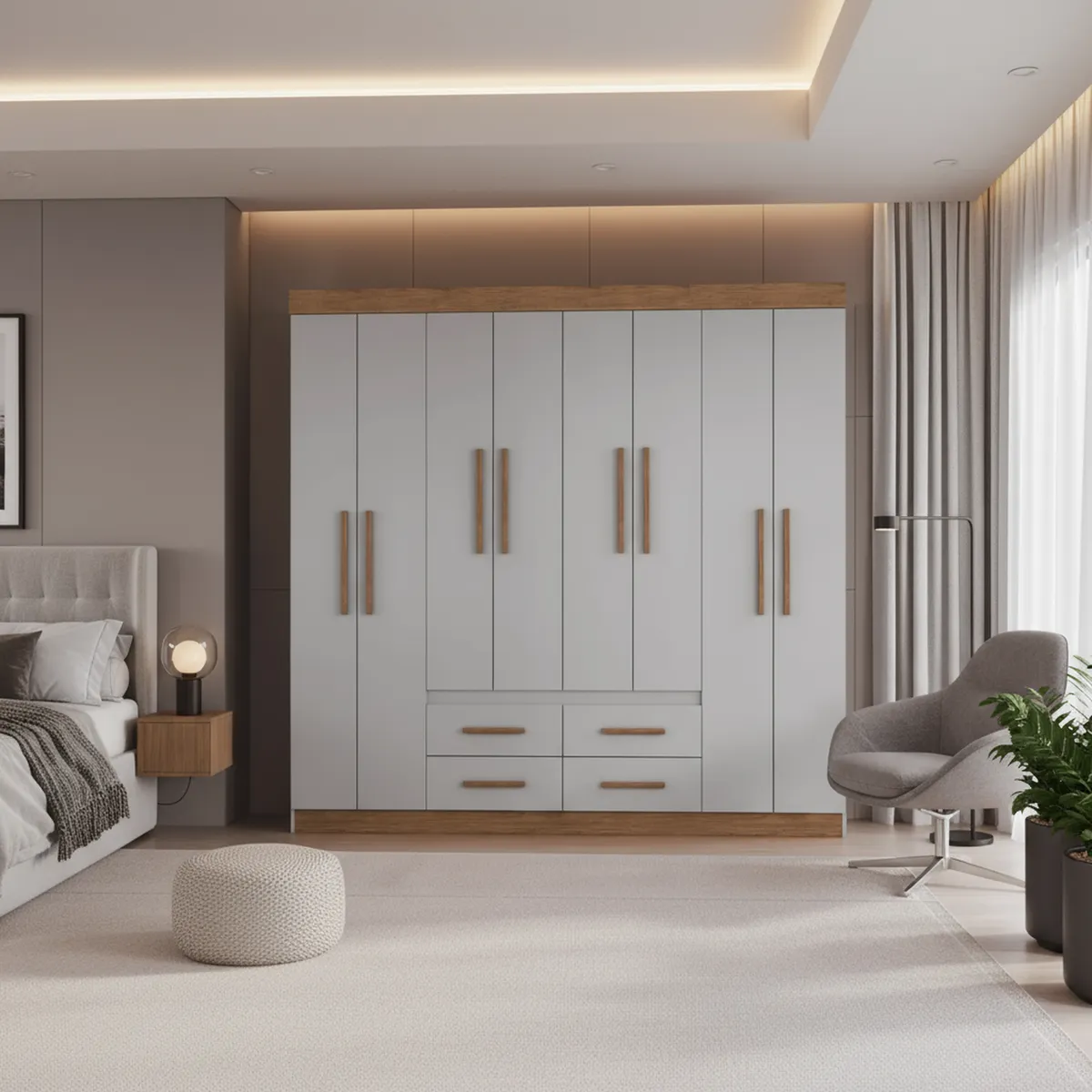 EXIT - Clóset 8 Puerta(s) 4 Cajón(es) 9 Repisa(s) 180x200x45 cm Gris/Café