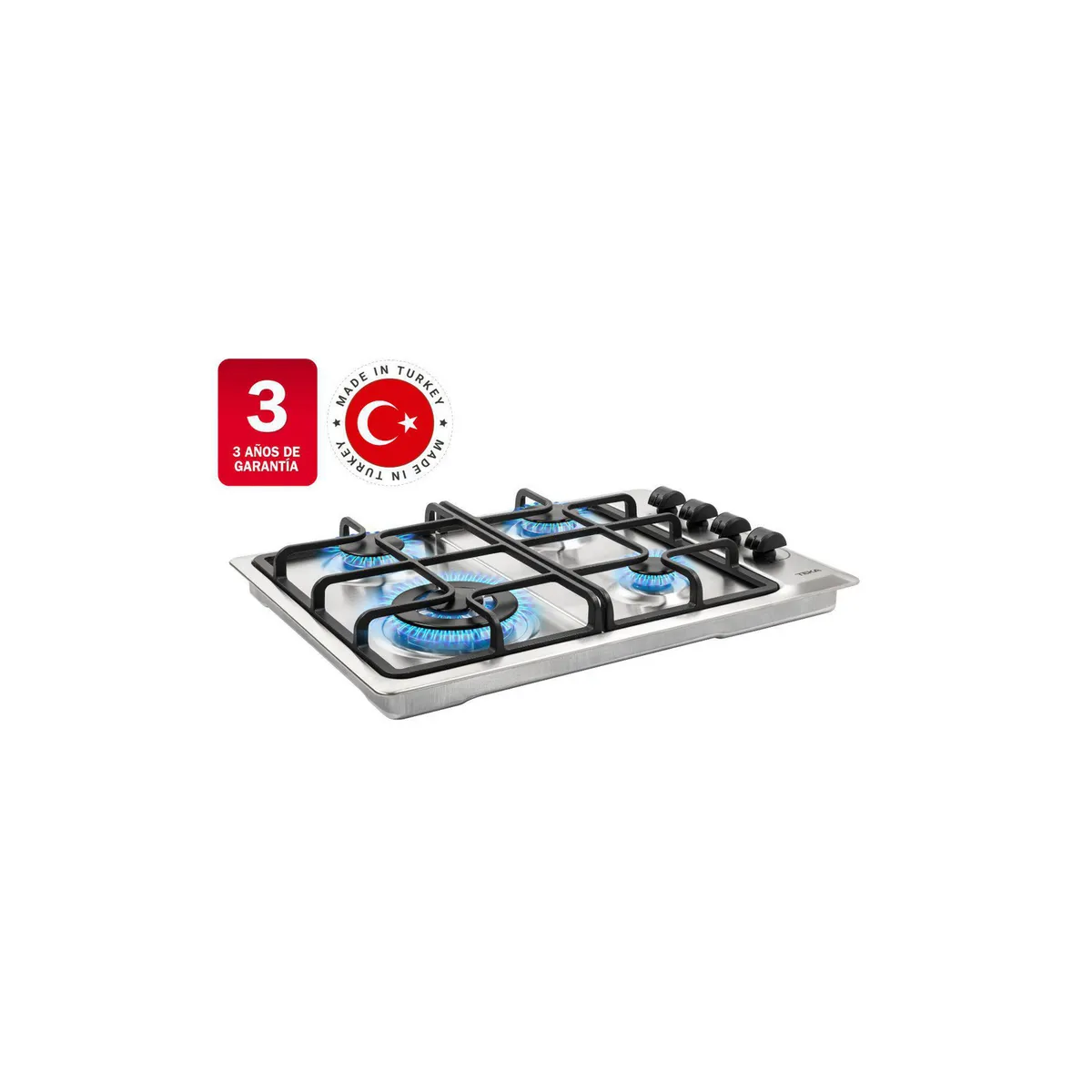 TEKA - Encimera Gas Natural 4 Platos Acero Inoxidable HLX 541KBNOC