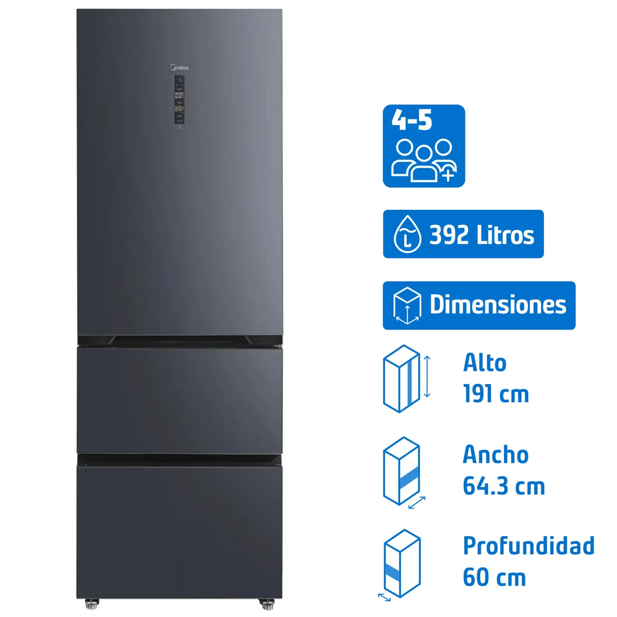 MIDEA - Refrigerador Bottom Freezer No Frost 392 Litros Diamond Grey MDRM542FGE70