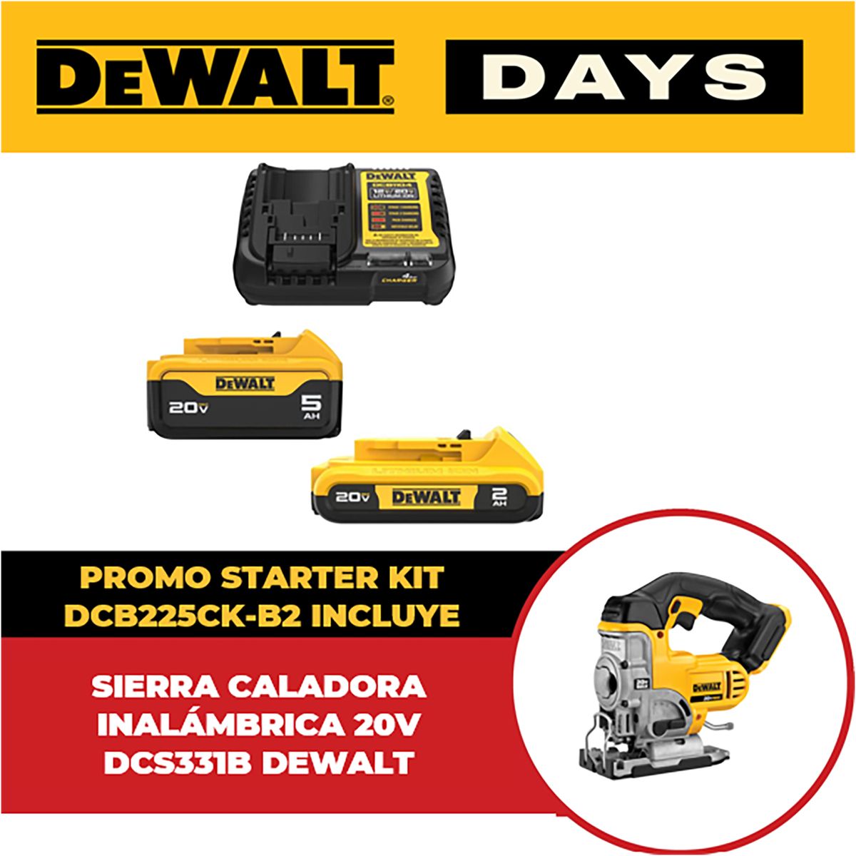 DEWALT - Sierra Caladora 20V + 2 Baterías + cargador