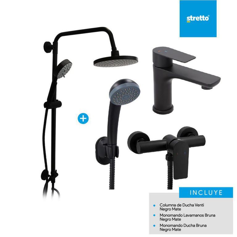 Pack columna Venti + lavamanos y ducha Bruna negro m