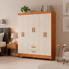 DI PORETTI - Clóset 6 Puerta(s) 3 Cajón(es) 4 Repisa(s) 150x181x40 cm Cafe/Off White