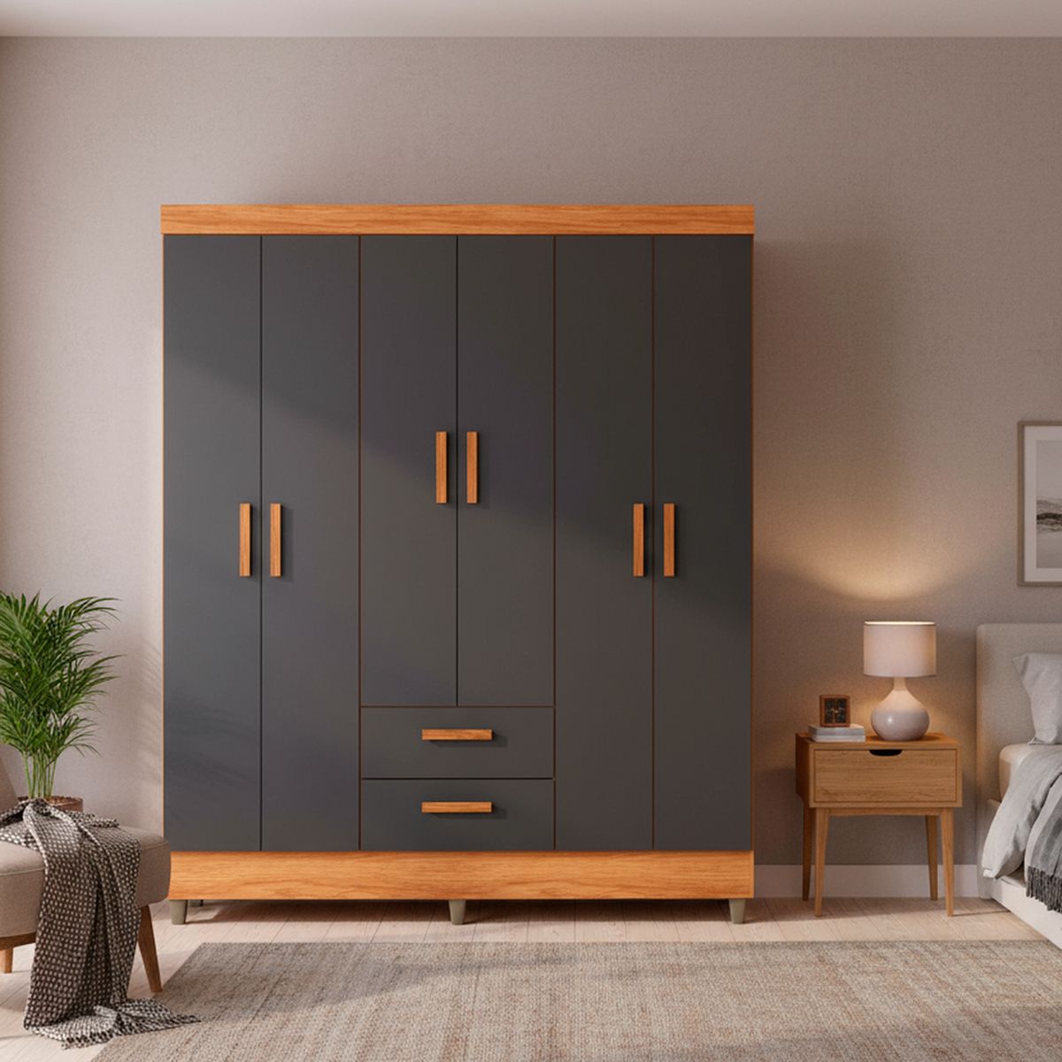 Clóset 6 Puerta(s) 2 Cajón(es) 4 Repisa(s) 150x181x40 cm Cafe/Gris, marca DI PORETTI - Foto Principal