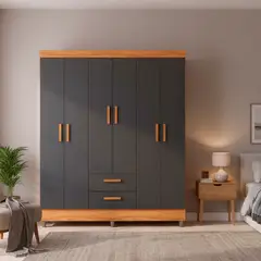 DI PORETTI - Clóset 6 Puerta(s) 2 Cajón(es) 4 Repisa(s) 150x181x40 cm Cafe/Gris