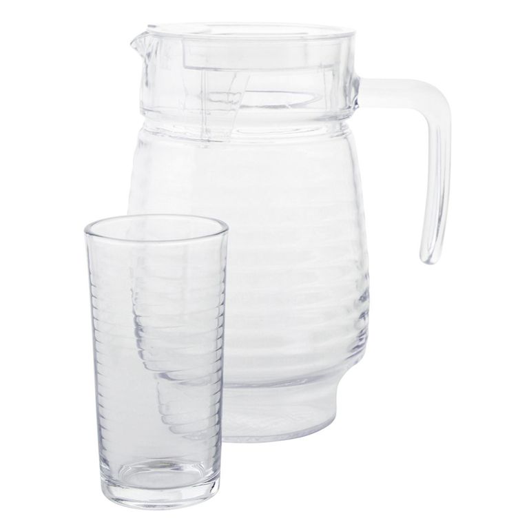 Set Jarro + 4 Vasos de Vidrio 1.5 l Acanalado Transparente | Sodimac Chile