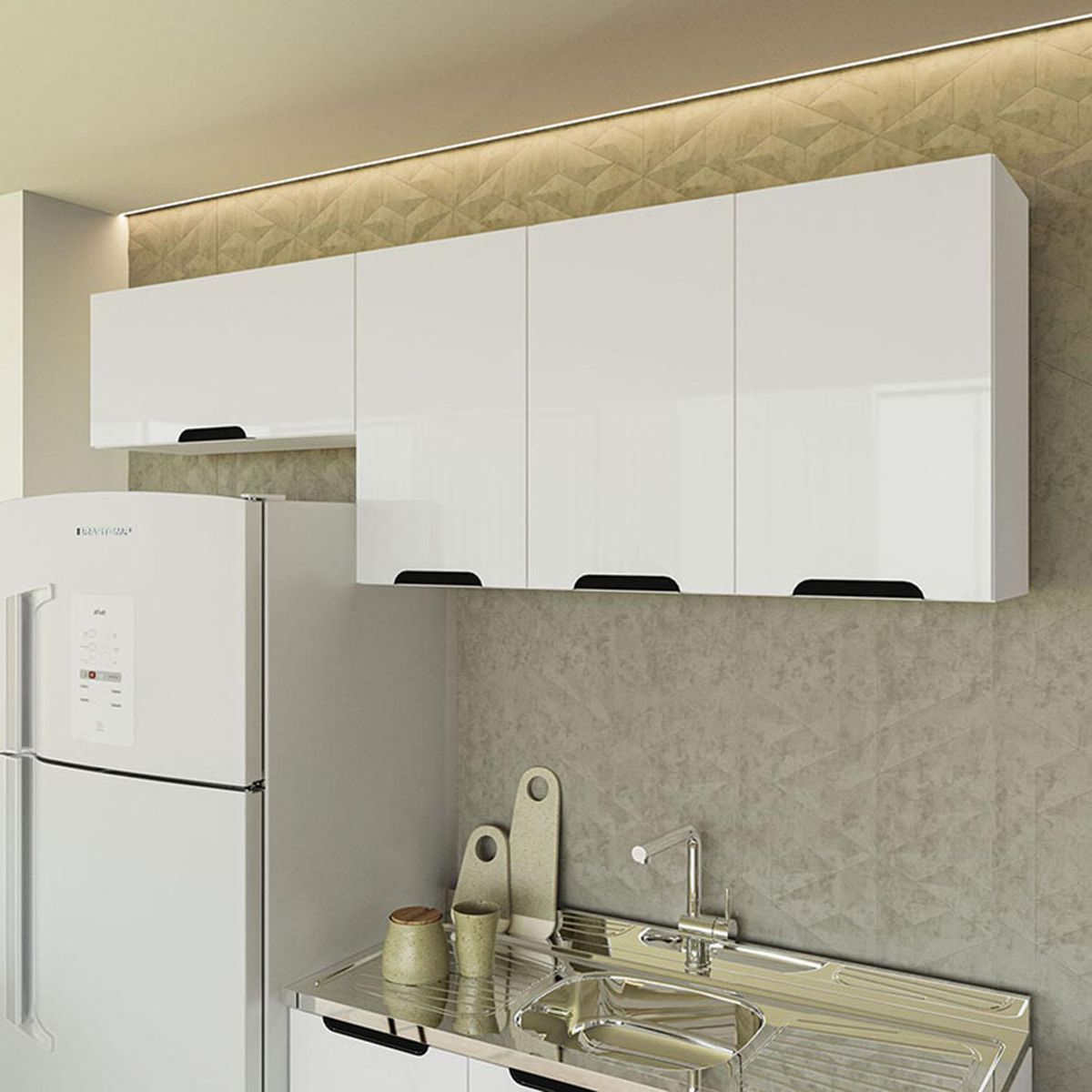 VEKKAHOME - Mueble De Cocina Aéreo Meena Blanco 4 Puertas