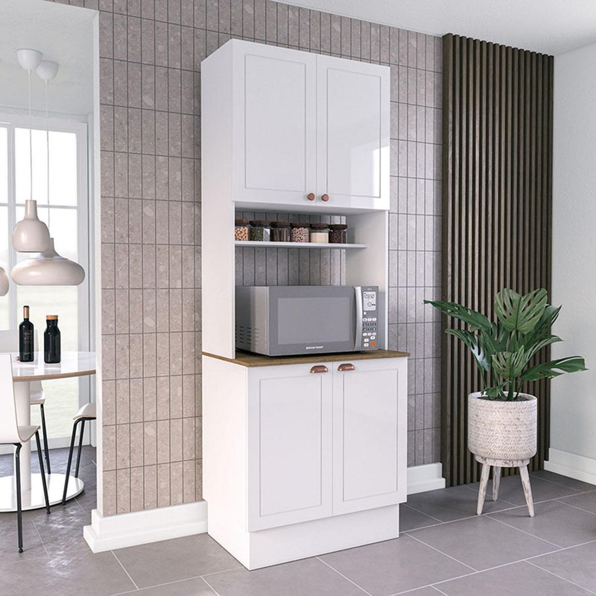 VEKKAHOME - Mueble De Cocina Despensa Perola Blanco 4 Puertas