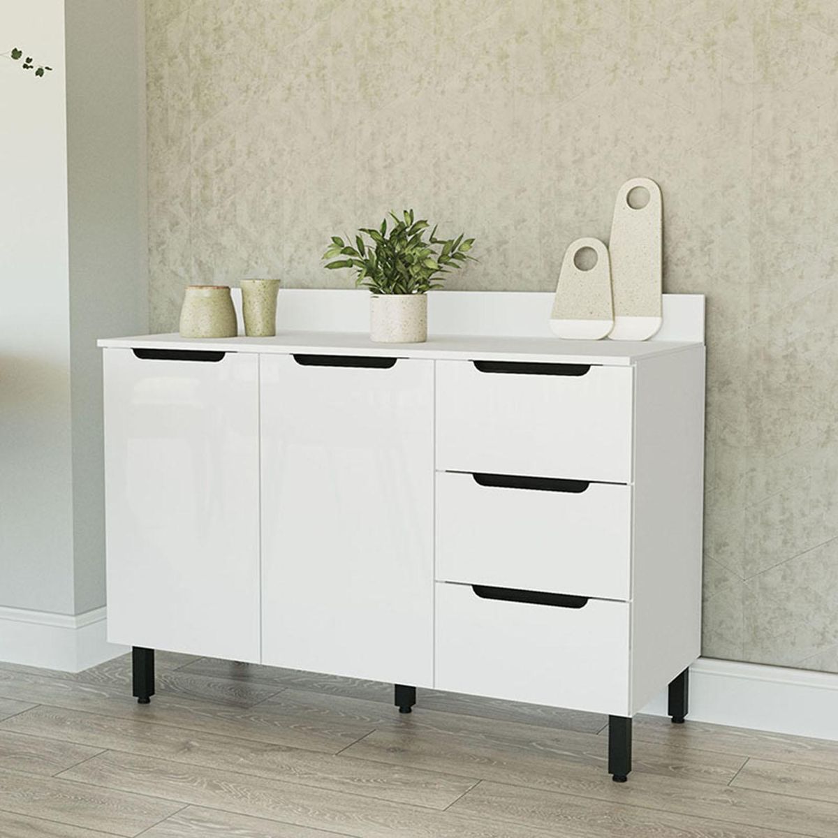 VEKKAHOME - Mueble De Cocina Base Meena Blanco 2 Puertas 3 Cajones