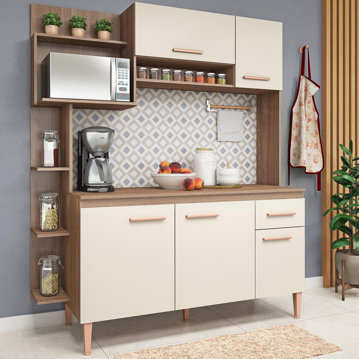 VEKKAHOME - Mueble De Cocina Sofía Beige 5 Puertas 1 Cajón