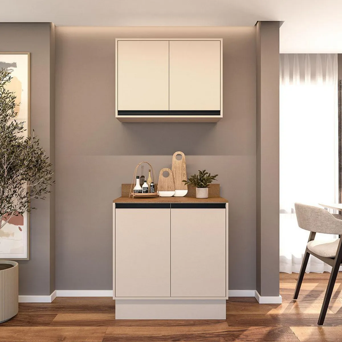 VEKKAHOME - Mueble De Cocina Koya Base 2 Puertas + Aéreo 2 Puertas