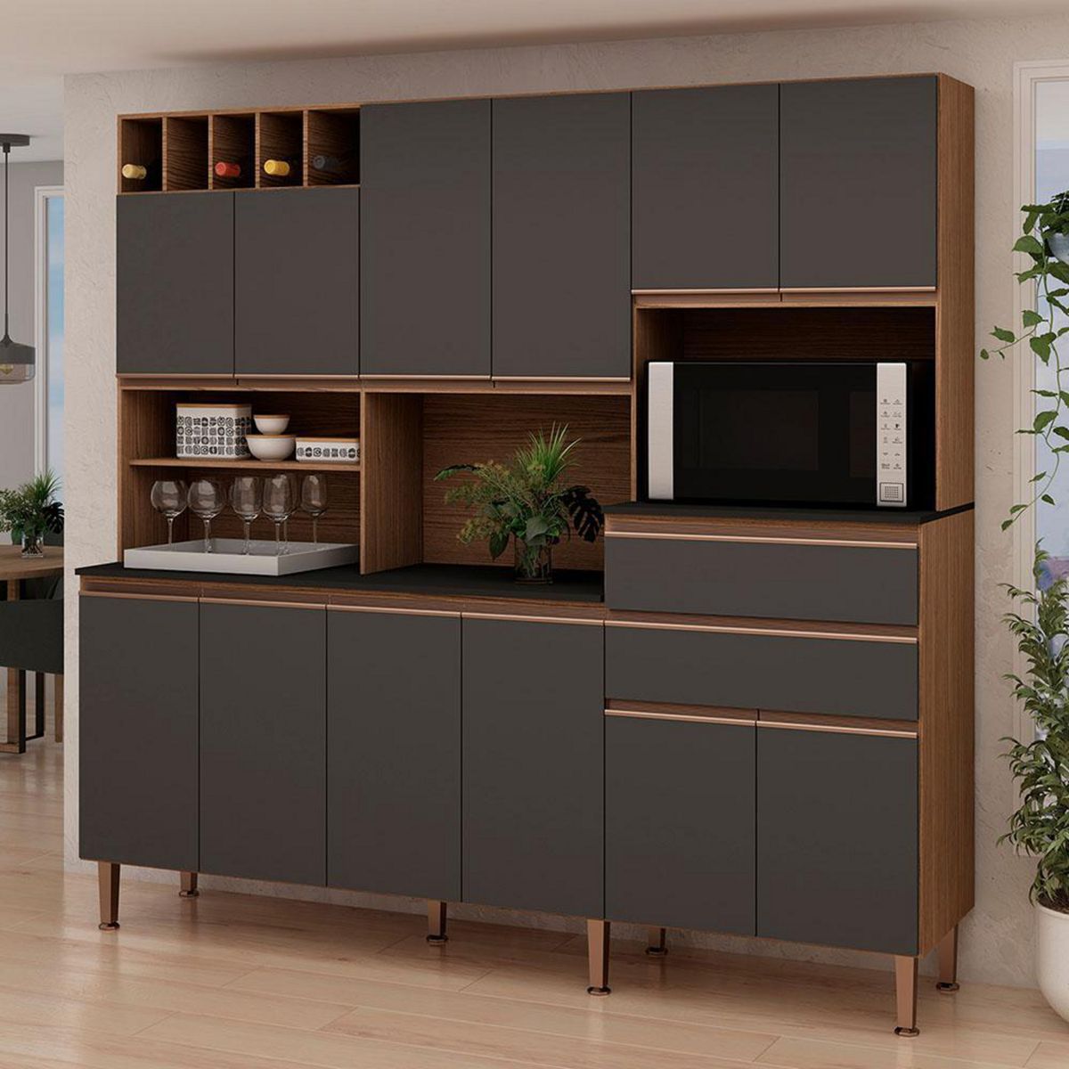VEKKAHOME - Mueble De Cocina Malbec Gris 12 Puertas 2 Cajones