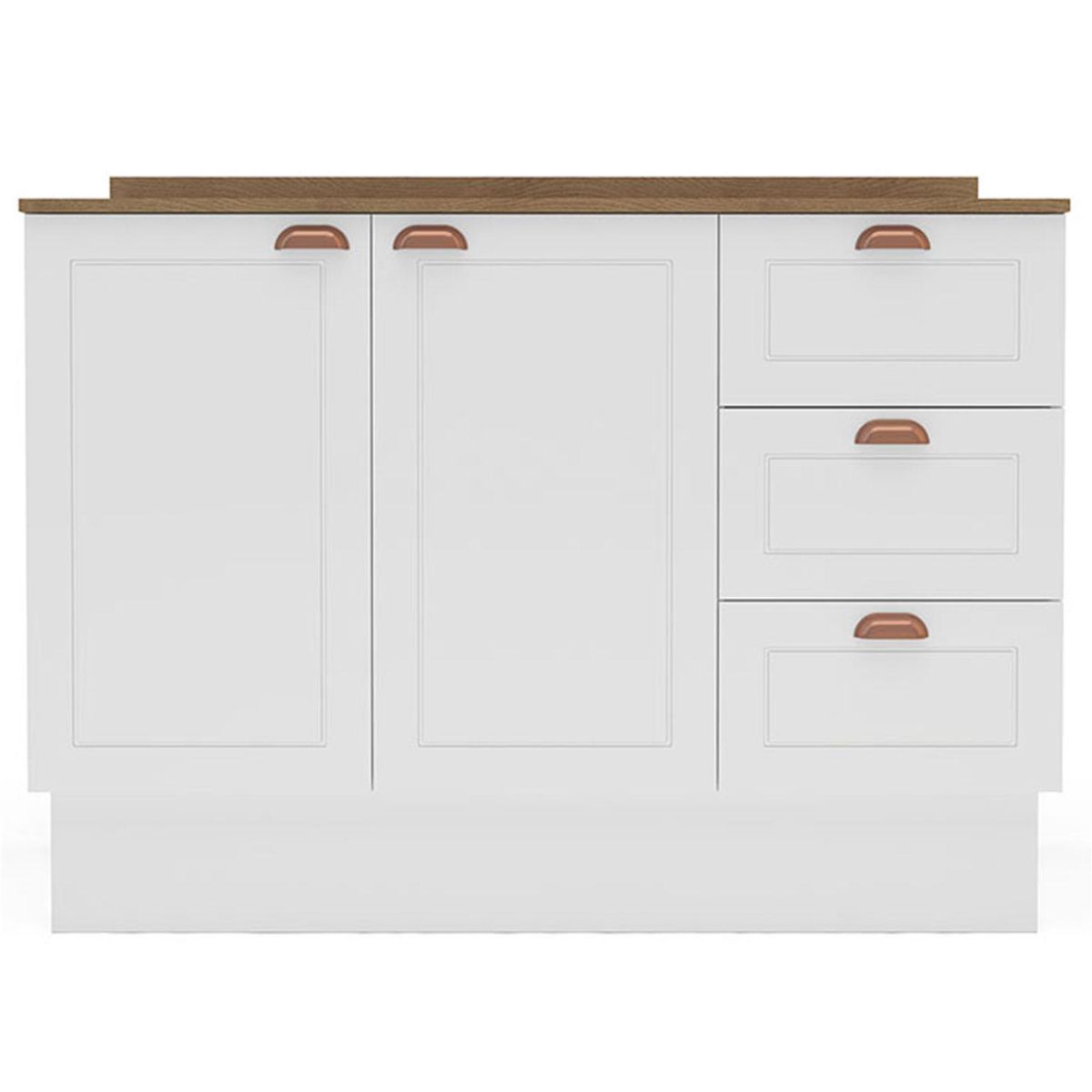 VEKKAHOME - Mueble De Cocina Base Perola Blanco 2 Puertas 3 Cajones