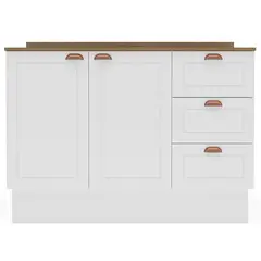 VEKKAHOME - Mueble De Cocina Base Perola Blanco 2 Puertas 3 Cajones