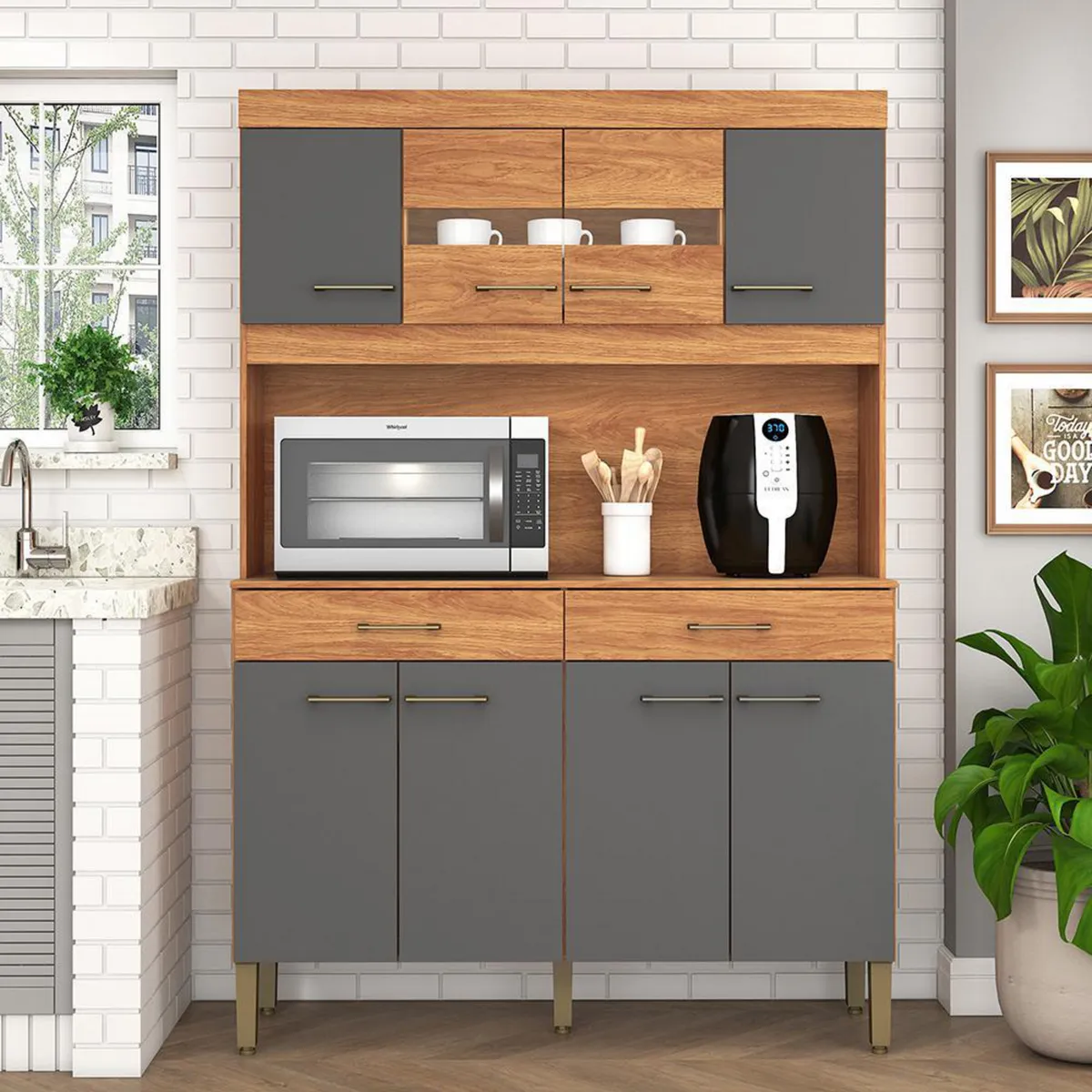 VEKKAHOME - Mueble De Cocina Laura Grafito 8 Puertas 2 Cajones