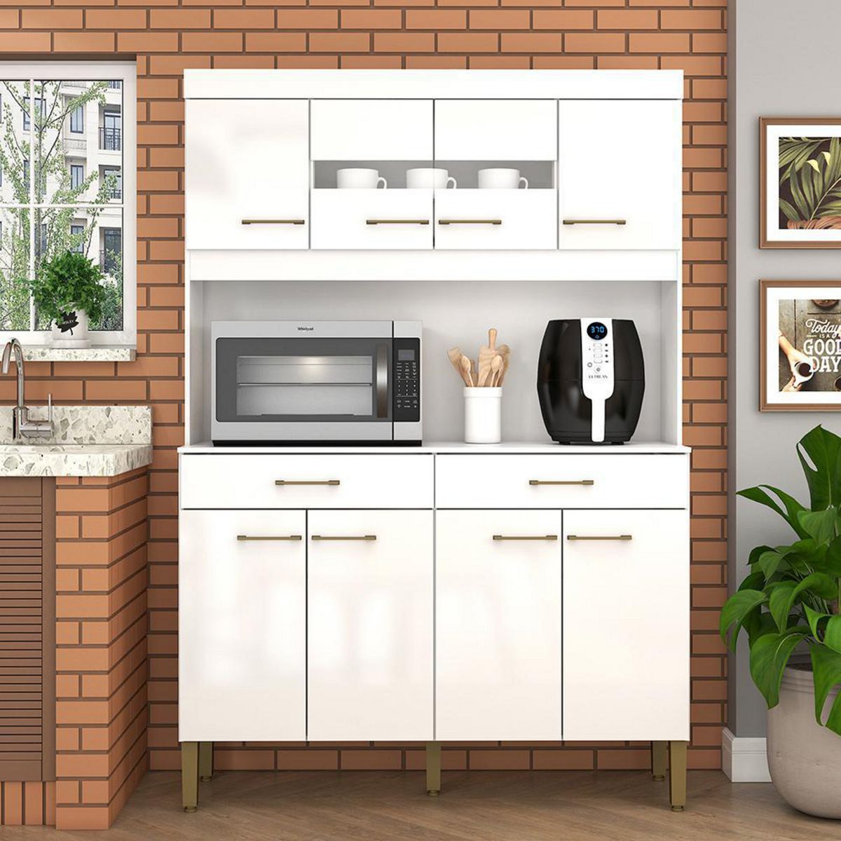 VEKKAHOME - Mueble De Cocina Laura Blanca 8 Puertas 2 Cajones