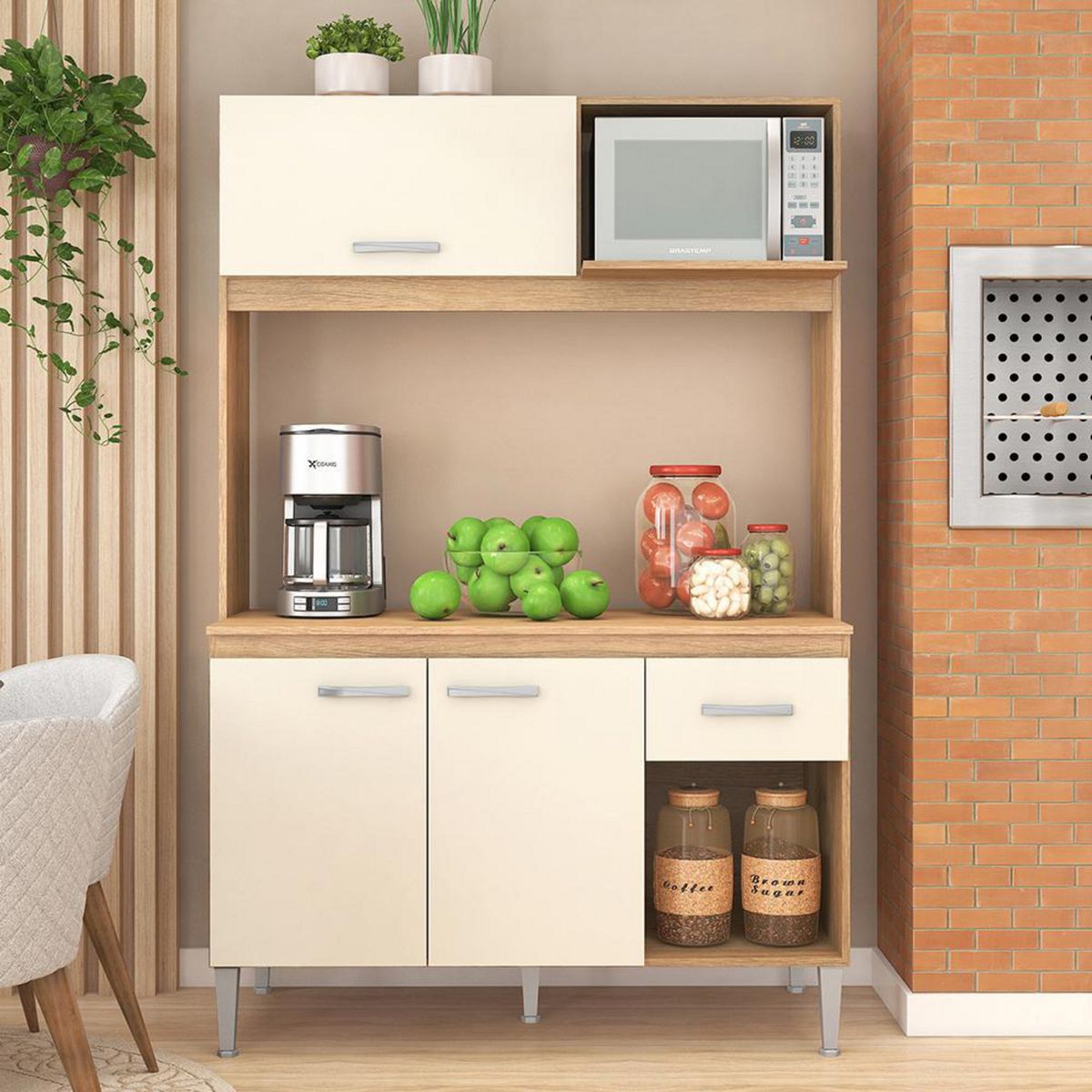 VEKKAHOME - Mueble De Cocina Sarah Beige 3 Puertas 1 Cajón