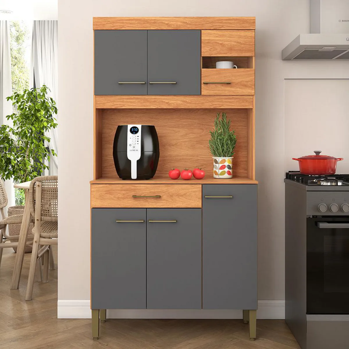 VEKKAHOME - Mueble De Cocina Carla Grafito 6 Puertas 1 Cajón
