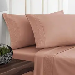 DORAL - Juego Sabanas Santorini King 200 Hilos Rosa