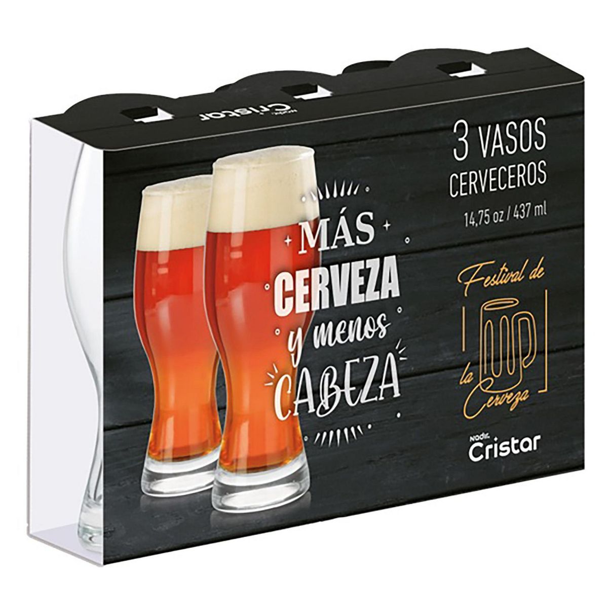CRISTAR - Set 3 Cervecero Munich de Vidrio 437 ml Transparente