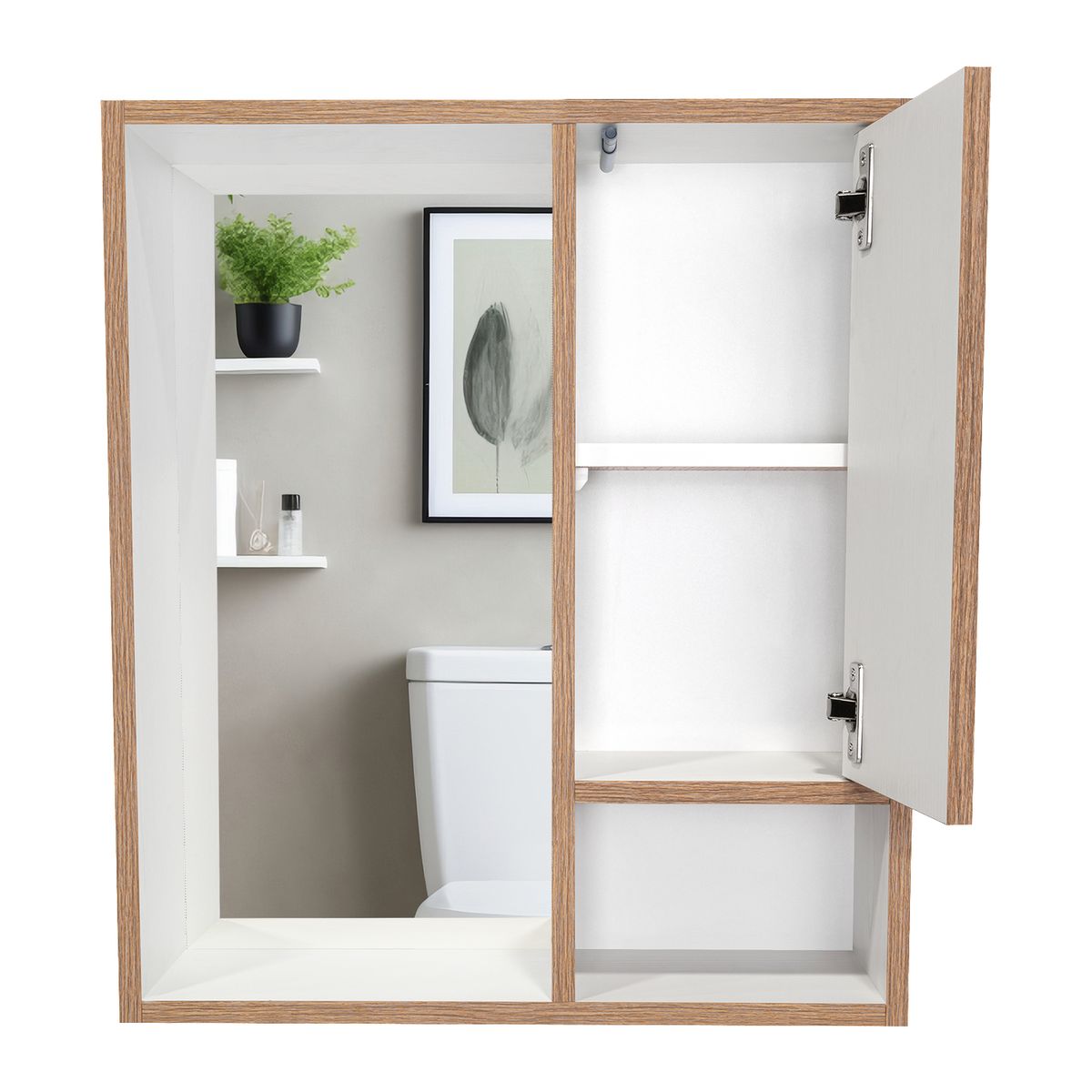 TUHOME - Botiquin Para Baño 59,1x51,5x16,5 Cm Vis Con Espejo Miel Y Blanco