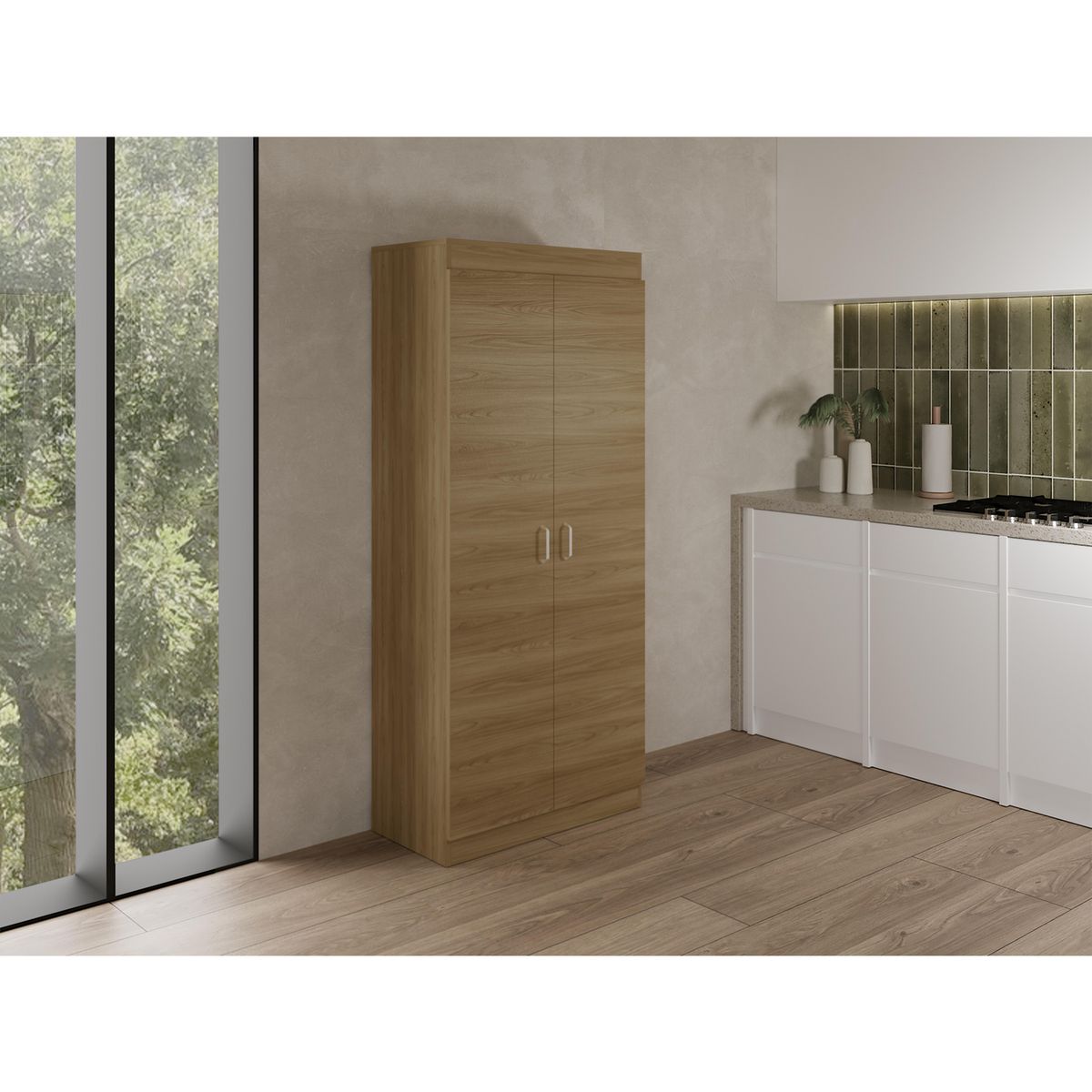 TUHOME - Despensa Varese Blanco Y Fresno Europeo 160,7x70x36,3 Cm 2 Puertas