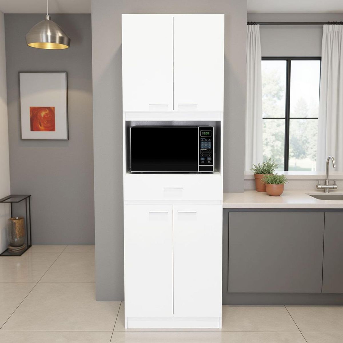 TUHOME - Mueble De Cocina Para Microondas Bau Blanco 196x62x39,5 Cm