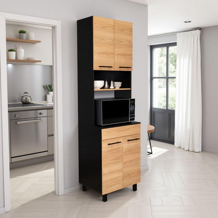 Mueble De Cocina Para Microondas Luna Wengue Y Fresno 210x60x49,1 Cm