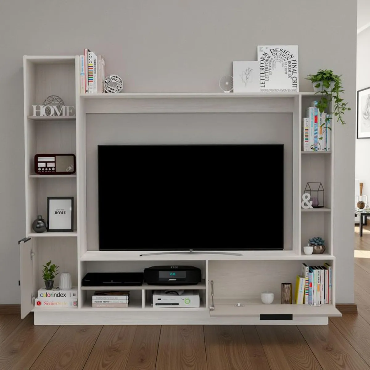 TUHOME - Panel Rack TV 60" Marsella Miebla/Plomo 202x176.8x35 cm