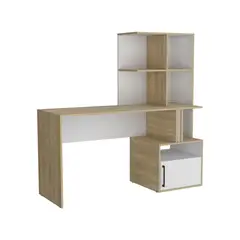 TUHOME - Escritorio Vance Blanco/fresno europeo 140x140x50 cm