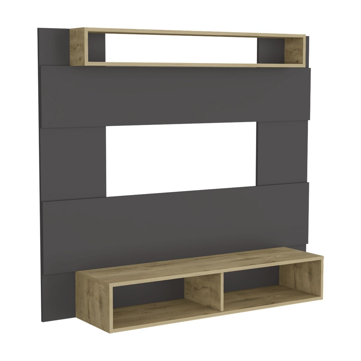 TUHOME - Panel Rack TV 65" Charlotte Plomo Macadamia 140x120x31.5 cm