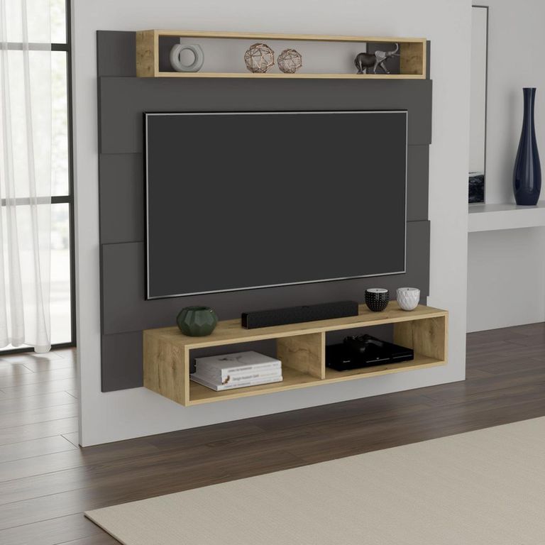 TUHOME Panel Rack TV 65" Charlotte Plomo Macadamia 140x120x31.5 cm