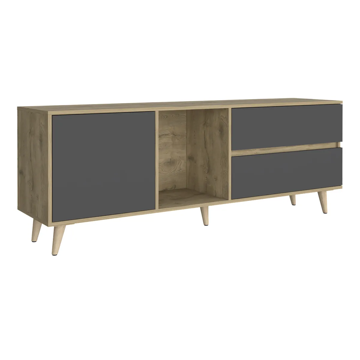 TUHOME - Rack TV 65 " Salem Macadamia/plomo 158.4x58.4x38 cm