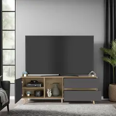 TUHOME - Rack TV 65 " Salem Macadamia/plomo 158.4x58.4x38 cm