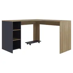 TUHOME - Escritorio Baggio Fresno europeo/kronos azul 130x76.5x130 cm