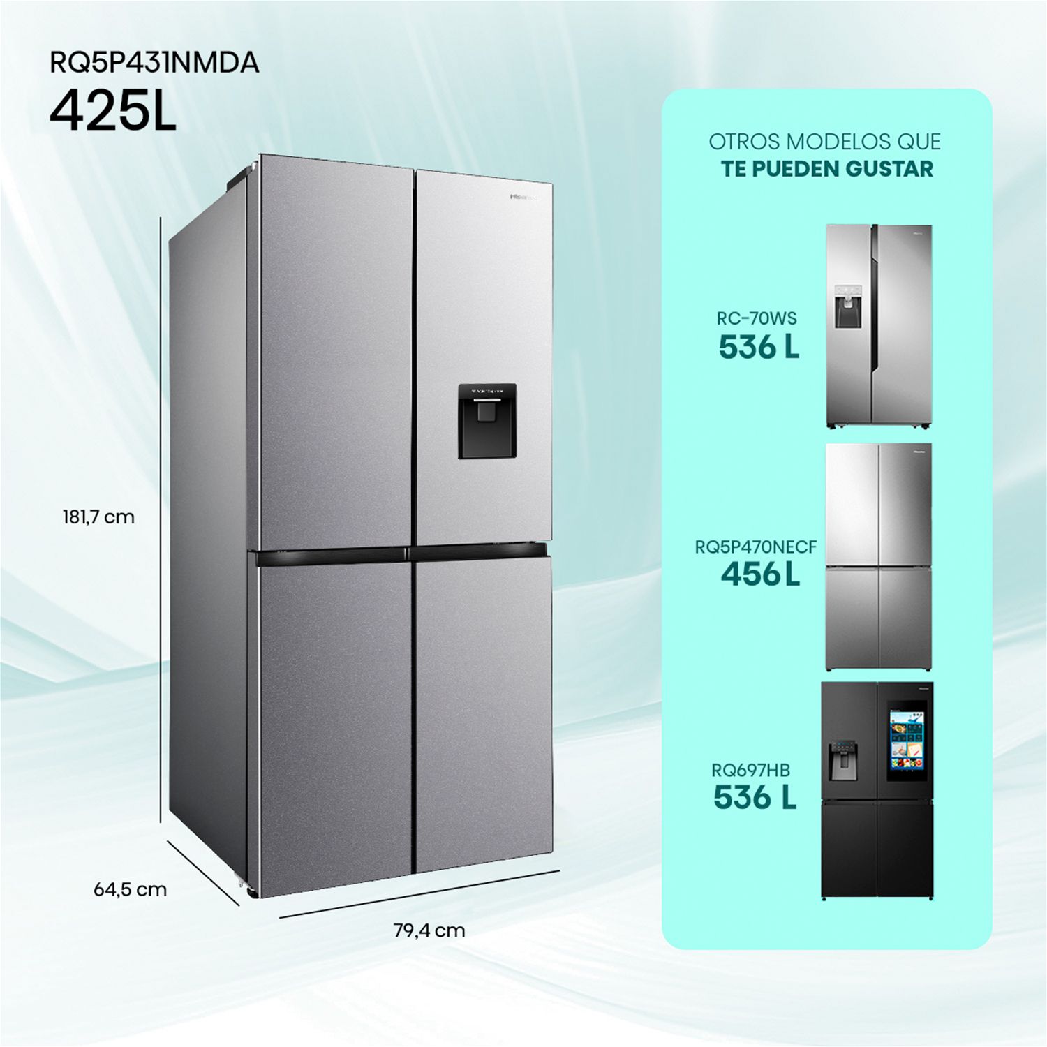 HISENSE Refrigerador French Door No Frost 425 Litros Inox