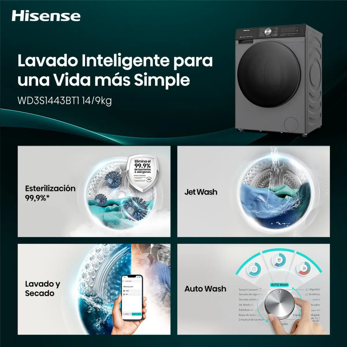HISENSE - Lavadora-Secadora 14/9 kg Inox WD3S1443BT1