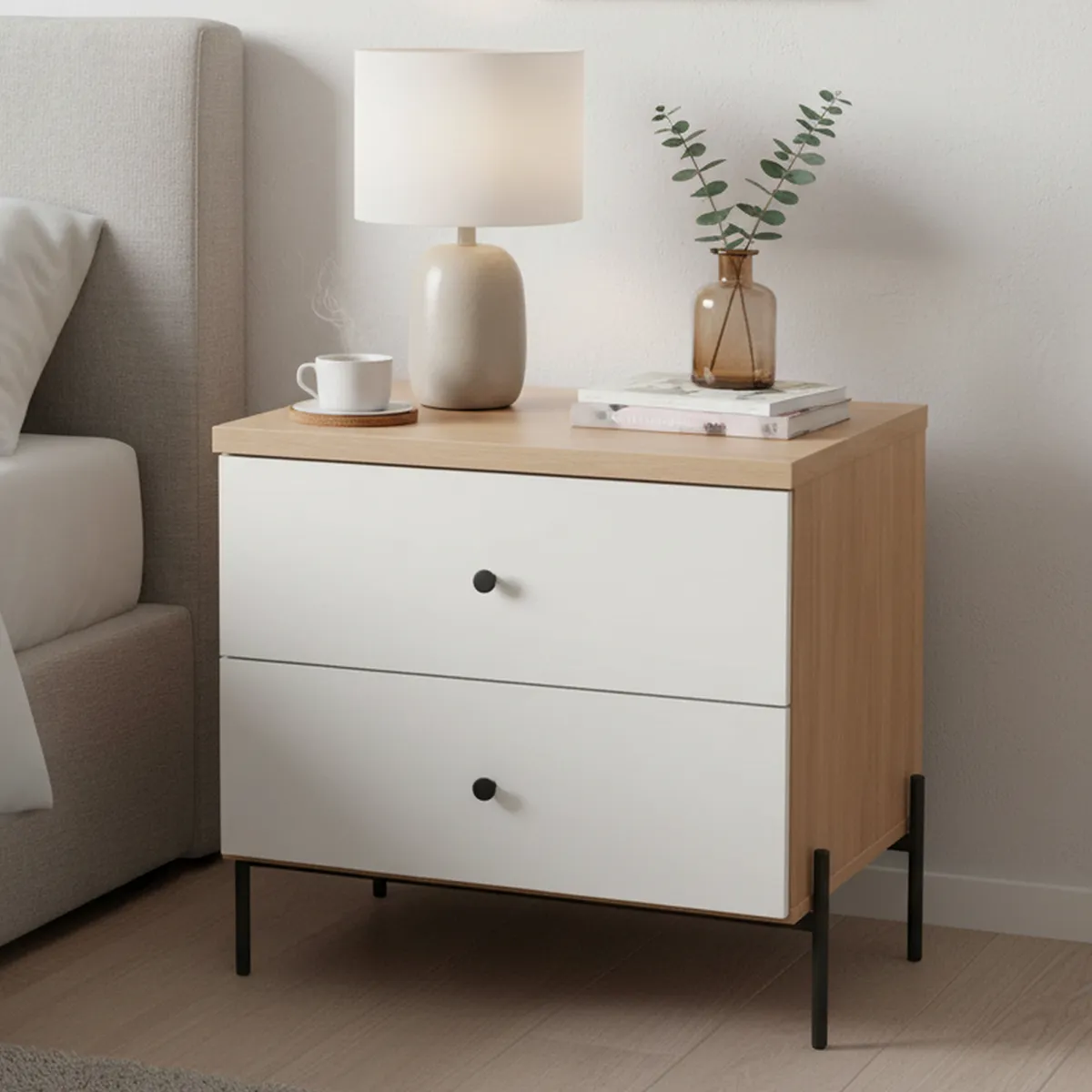 ONESSTA - Velador 2 Cajón(es) Ilium 54x56x45 cm Vainilla/Itapua