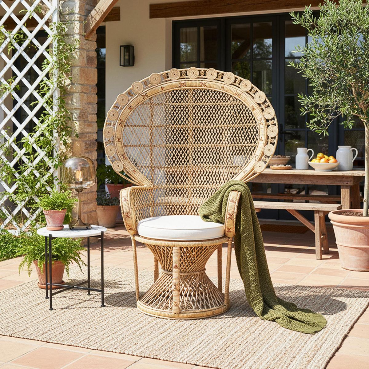 JENNY HOME - Silla para Terraza Mimbre Pavo Real Beige 150x120x60 cm
