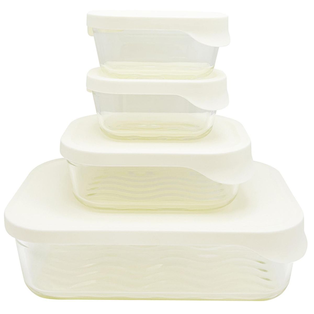 DORAL - Set 4 contenedores de vidrio con tapa rectangular glass tray