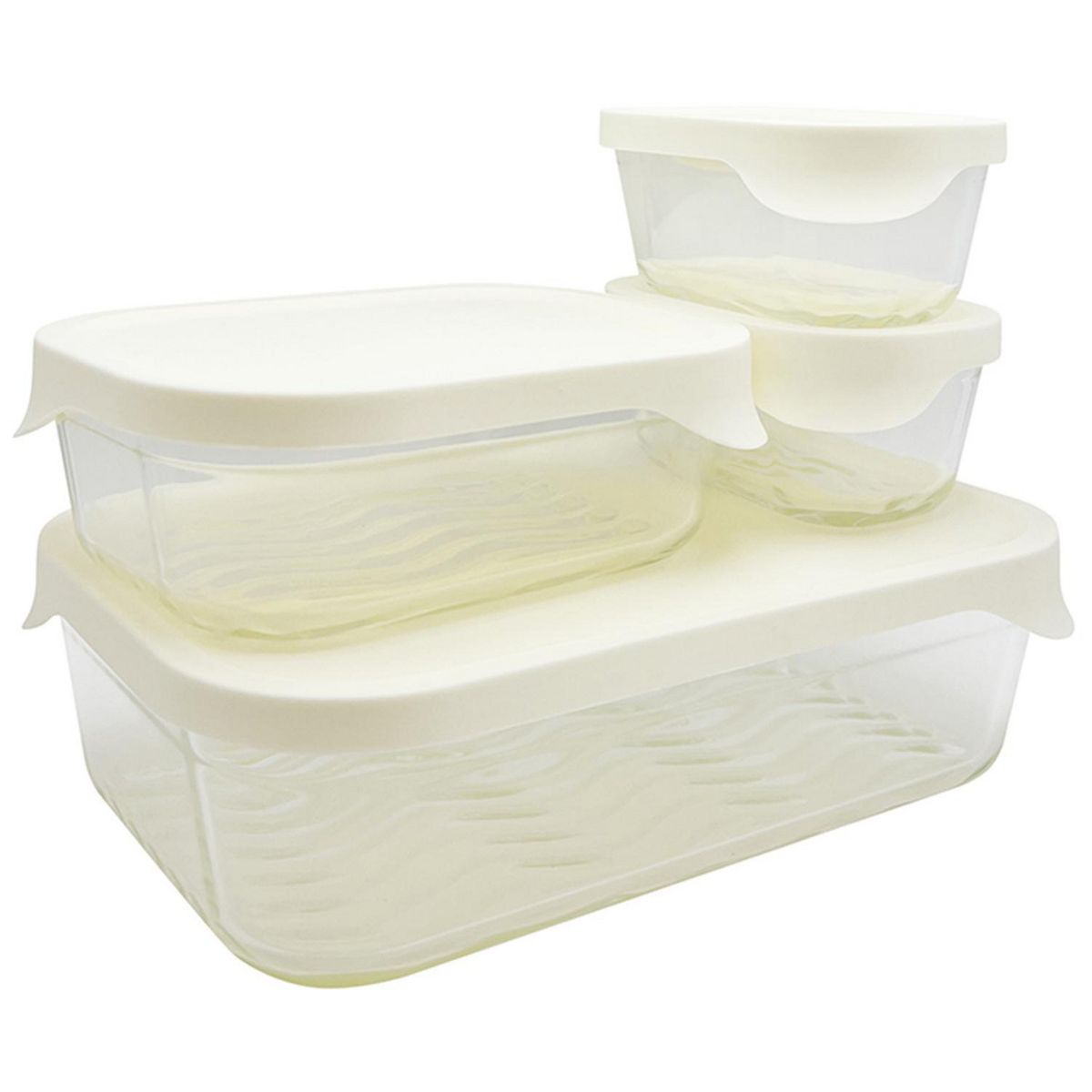 DORAL - Set 4 contenedores de vidrio con tapa rectangular glass tray
