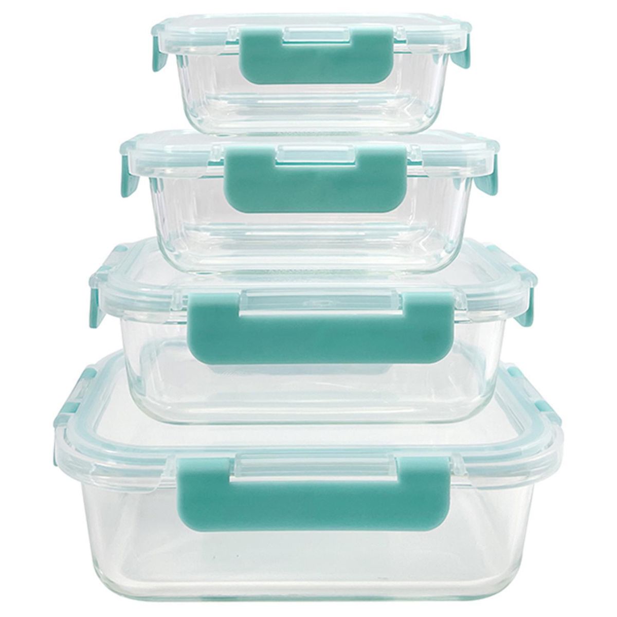 DORAL - Set 4 contenedores de vidrio con tapa rectangular fresh lock