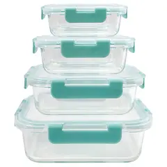 DORAL - Set 4 contenedores de vidrio con tapa rectangular fresh lock