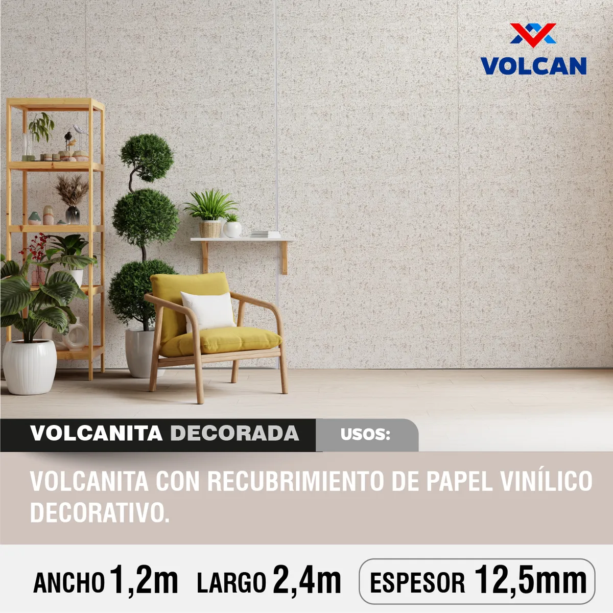 VOLCAN - Plancha Volcanita Decoración 12.5 mm 120x240 cm Beige Jaspeado