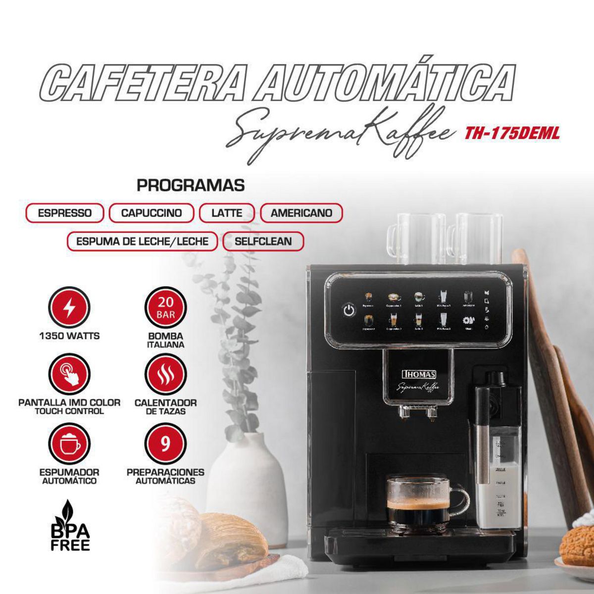 THOMAS - Cafetera 1350 W Negro