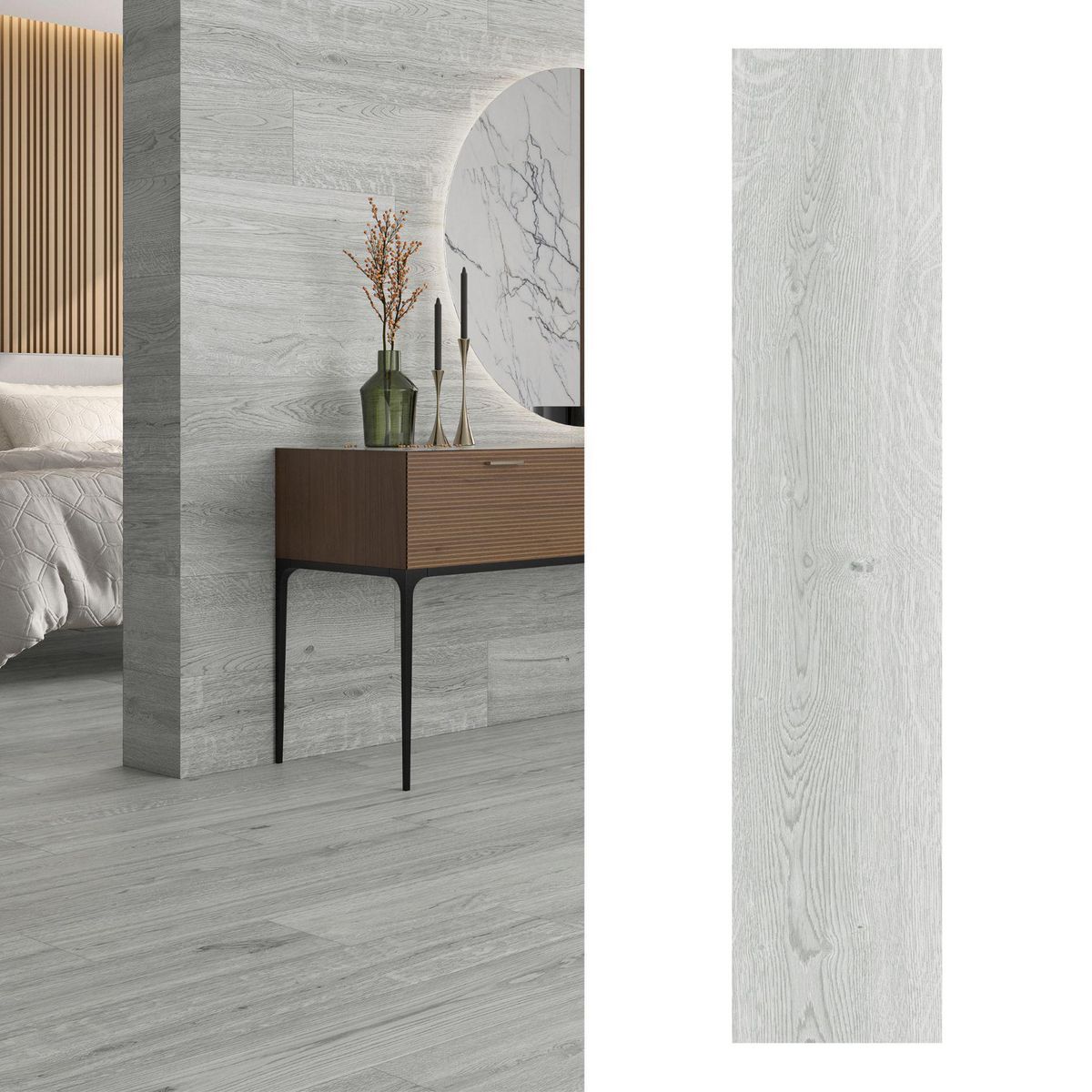 NEOX CERAMICA - Porcelanato 23x120 cm Baywood Pearl Gris claro 1.66 m2