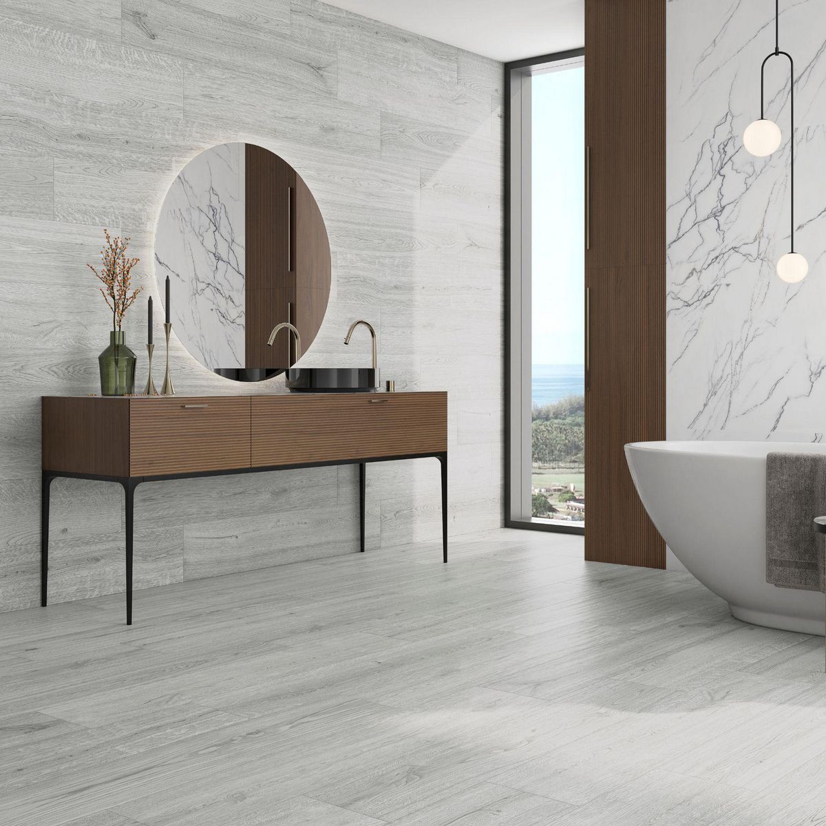 NEOX CERAMICA - Porcelanato 23x120 cm Baywood Pearl Gris claro 1.66 m2