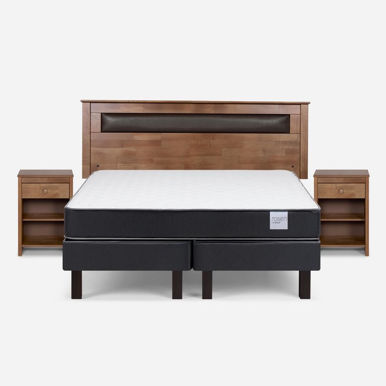 Cama 2 Plazas Europea Wave Base Dividida + Respaldo + 2 Veladores