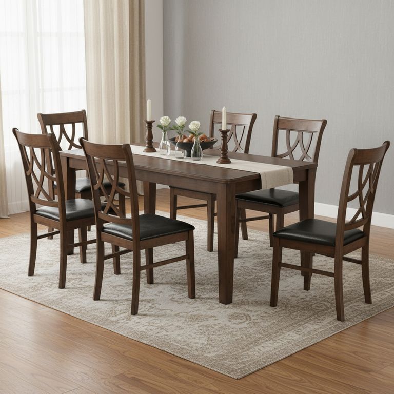 HOME MOBILI Juego de Comedor Bruselas 6 Sillas Mesa Rectangular 160x90x74 cm