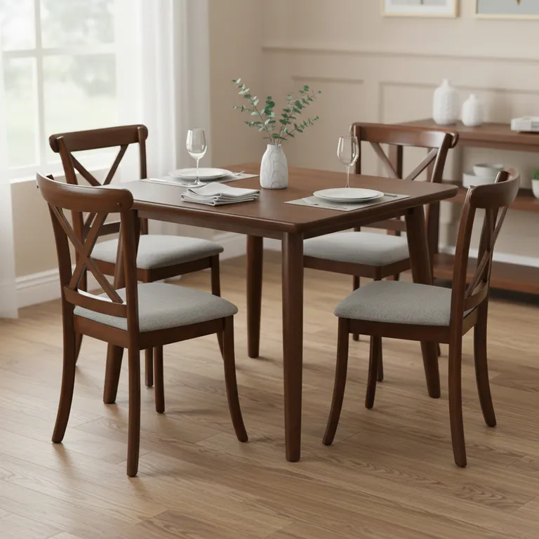 HOME MOBILI Juego de Comedor Zagreb 4 Sillas Mesa Cuadrada 90x90x74 cm